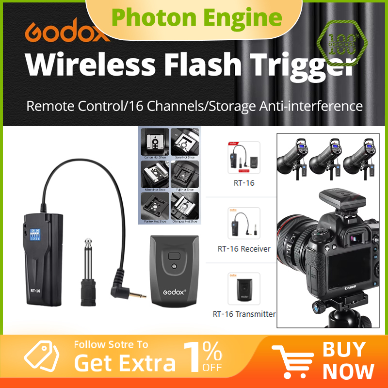 Trigger Receiver Set - Godox RT-16 ชุดตัวส่งสัญญาณแฟลชสตูดิโอไร้สาย/วิทยุ 16 ช่อง พร้อมตัวรับสัญญาณสำหรับกล้อง