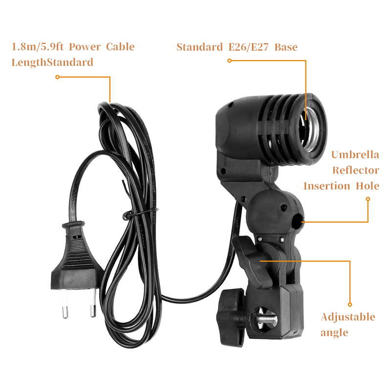 1.8M สายเคเบิลหลอดไฟขาตั้ง E26 - Photography Lighting With Umbrella บทวิจารณ์และราคา