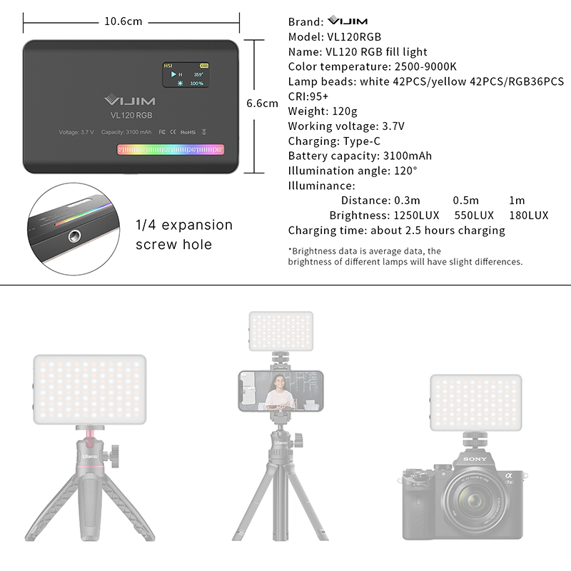 Ulanzi VL120 RGB กล้อง Mini แบ - Photography Lighting With Umbrella บทวิจารณ์และราคา